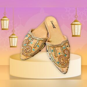 Women's Embellished Tan Mules